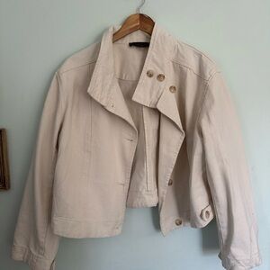 Anthropologie cropped cream canvas jacket